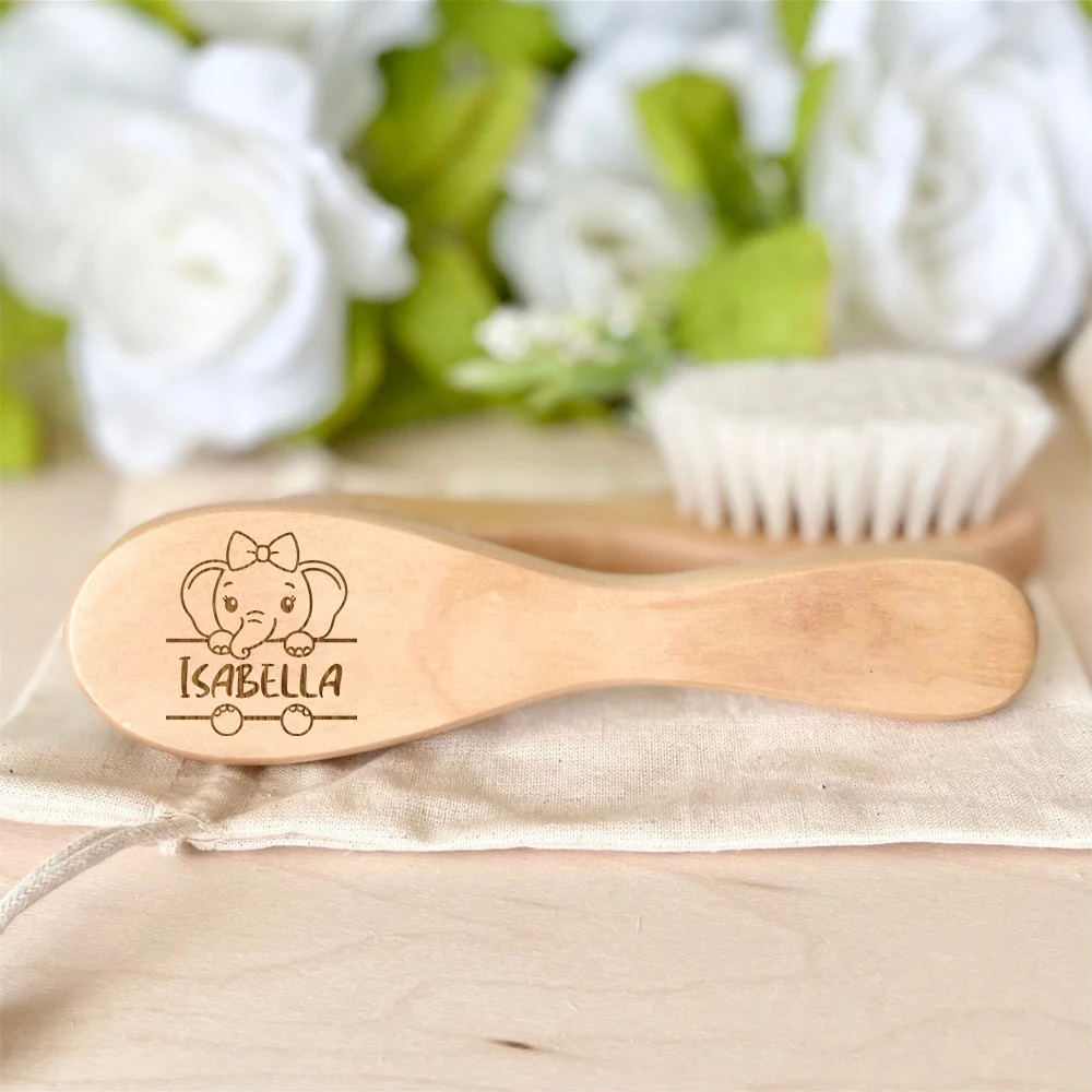Personalized Baby Hairbrushes Animal with Name Wooden Infant Hair Brush Ideal Birth/Baptism/Birthday Baby Shower Gifts hair brush comb