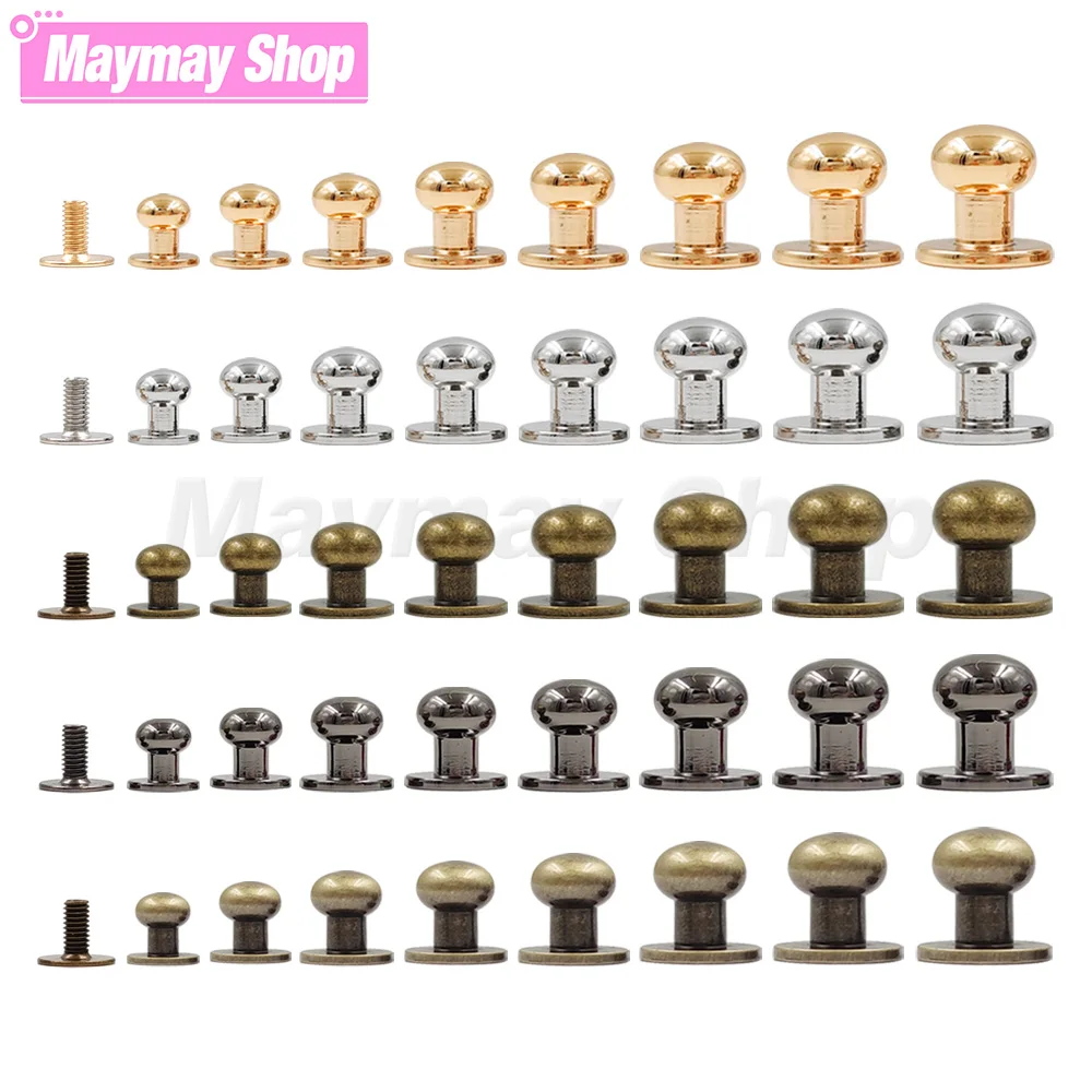 Round Ball Head Post Studs Brass Buttons Chicago Screwback Nail Rivet 5-10pcs Leather Bag Craft Hardware DIY Accessories Buckles metal rivets copper rivets metal studs leather rivets metal brads