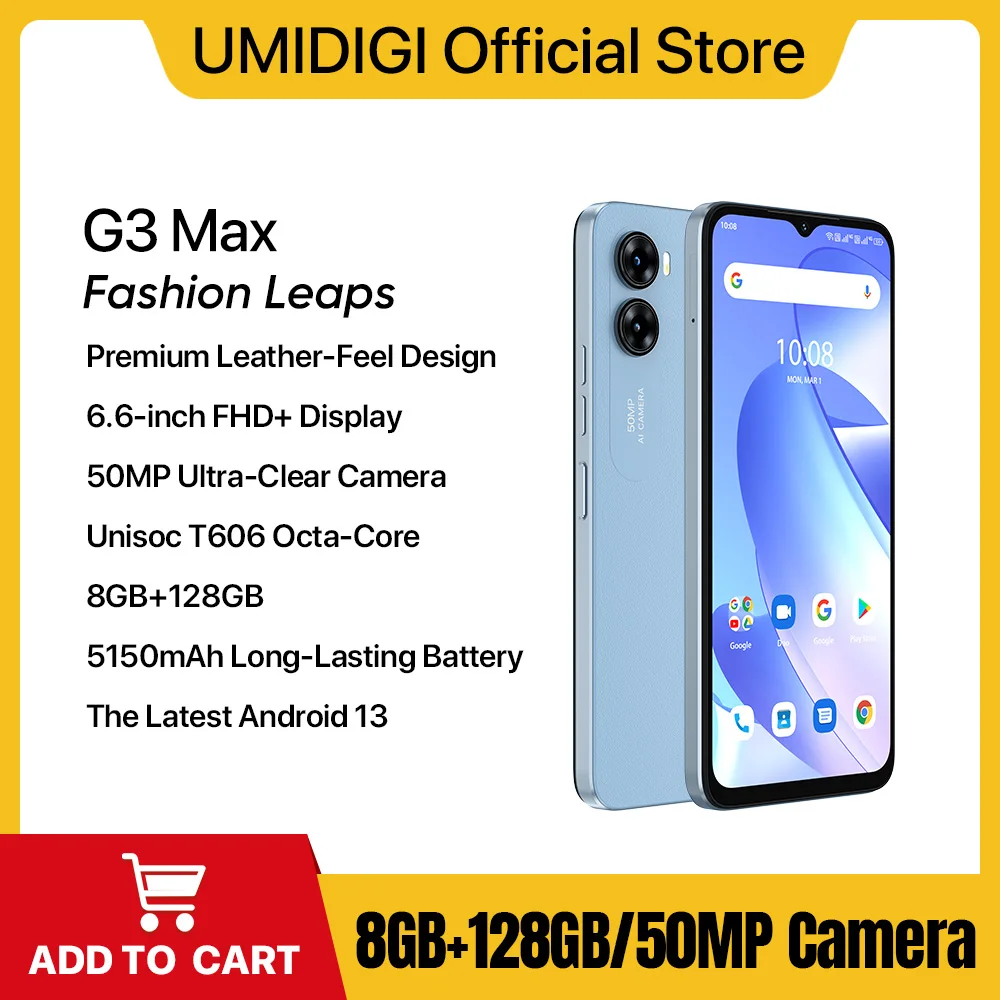 umidigi g5 smartphone android 13 8gb ram 128gb rom 50mp camera 5000mah battery dual sim 4g cellphone 2023 UMIDIGI G3 MAX Smartphone, Android 13 ,Unisoc T606, 8GB+128GB, 50MP Camera, 5150mAh Battery, Dual SIM 4G Phone