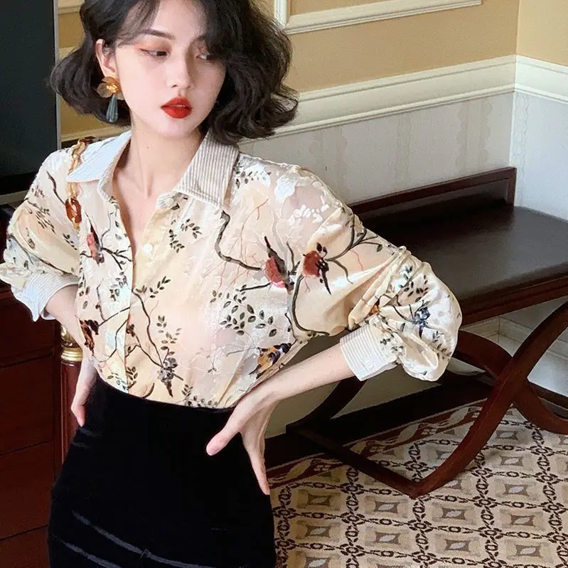 Korea Shirts Women Clothing Spliced Temper Vintage French Aesthetics Long Sleeve Camisas Designer High Street Elegant Ladies Ins temper