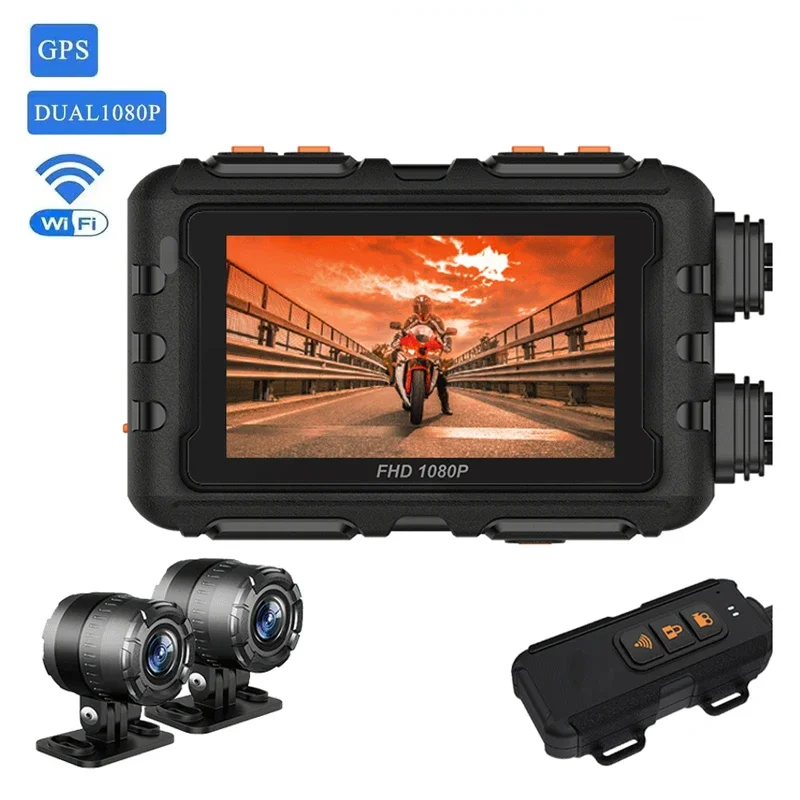Registratore Impermeabile Camara Moto Dash Cam Scatola Nera Anteriore Posteriore 1080P Gps Wifi Fotocamera Moto