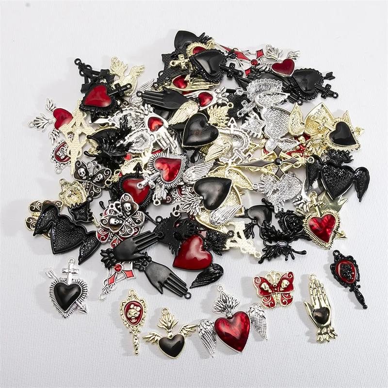 Halloween Charms 10pcs Random Style Gothic Cross Heart Skull Charms Pendant DIY Handmade Earrings Jewelry Accessories