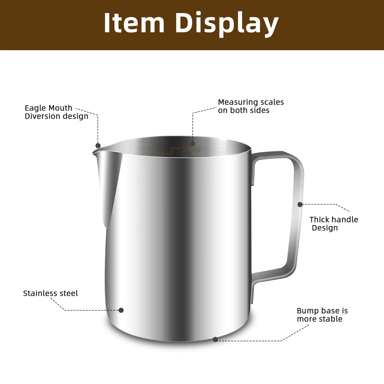 Milk Frother Jug 350/600ml Stainless Steel Coffee Milk Jar Foam Pot Steam Coffee Espresso Art Latte Pot for Home Caf&eacute; milk frother jug,milk frothing jug