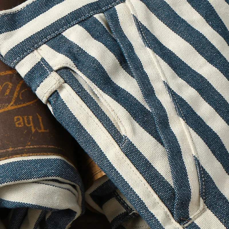 Amekaji Vertical Stripes Men's 5-Point Denim Shorts Men's Straight European And American Vintage Canvas Overalls