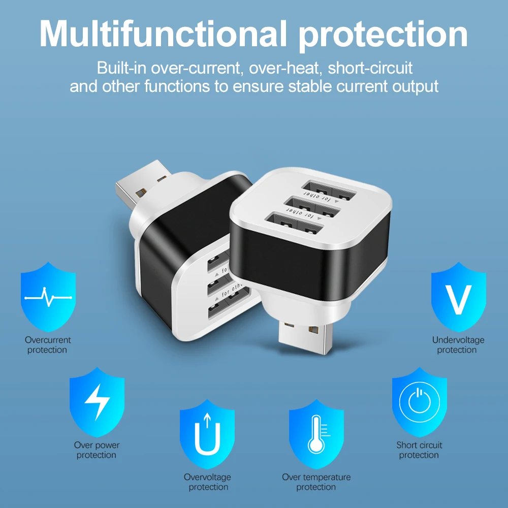 3 Port USB Extender USB2.0 HUB Quick Charge USB Splitter Multiple Interface Car Expander Phone Tablet Laptop Charger Adapter