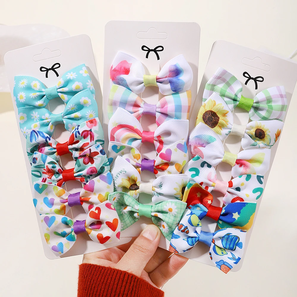 

6pcs/set Grosgrain Ribbon Printed Hair Bows with Clip for Cute Baby Girls Hair Clips Kids Hairpins Barrettes Hair Accessories