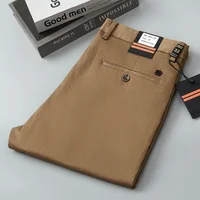 Pantalon décontracté droit 97% coton, pantalon formel d'affaires noir bleu extensible pour homme, pantalon kaki marron pour homme 5