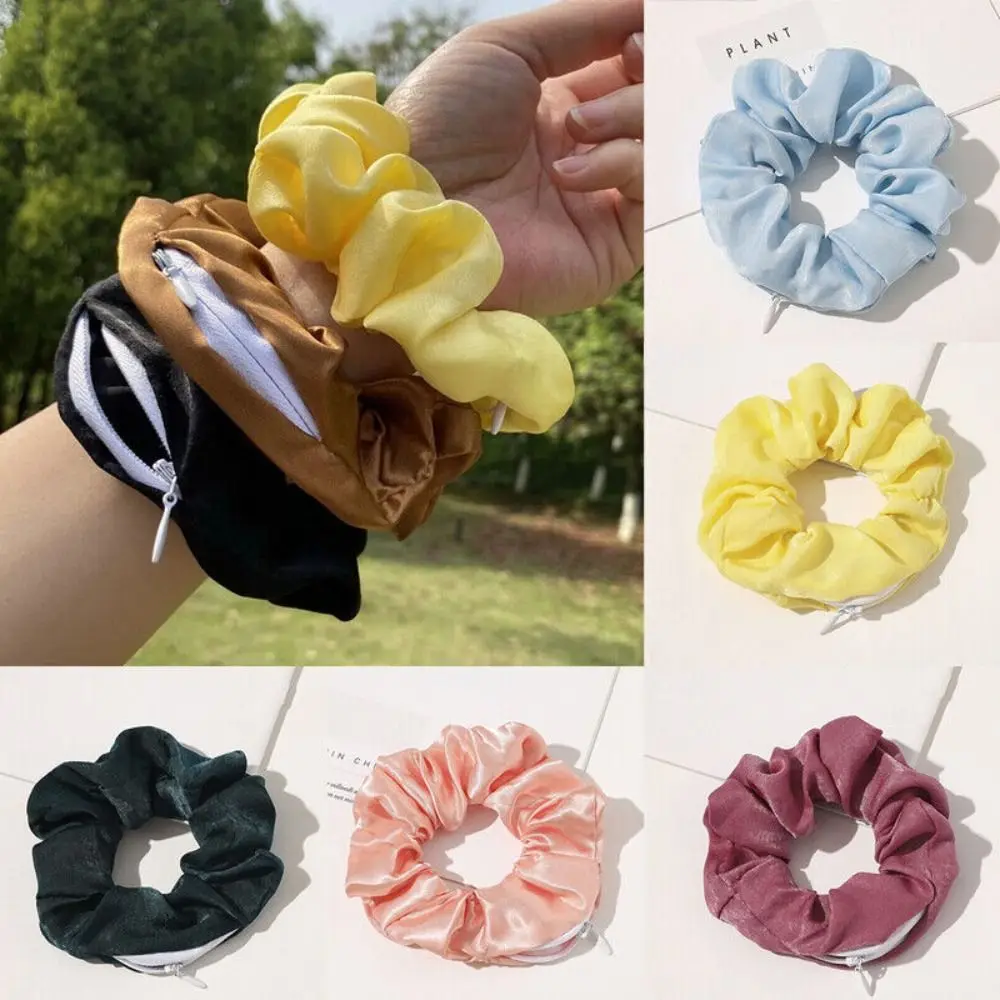 

Elastic Invisible Zip Hair Bands High Quality Velvet Fabric Cloth Pocket Hair Accessory Large intestine hair band