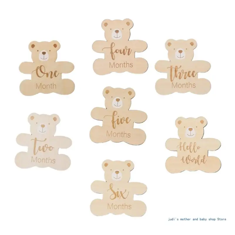 

67JC Infant Bear Milestones Card Baby Photoshoot Card Shower Party Parents Souvenir