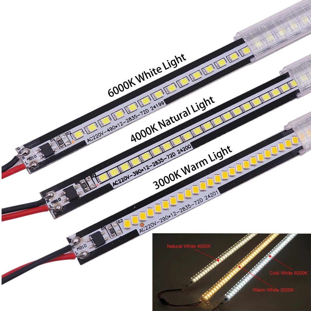 고휘도 SMD 2835 LED 바 조명, 리지드 라이트 바, 언더 캐비닛 주방 조명용 LED 램프, 220V, 72LEDs/m ...
