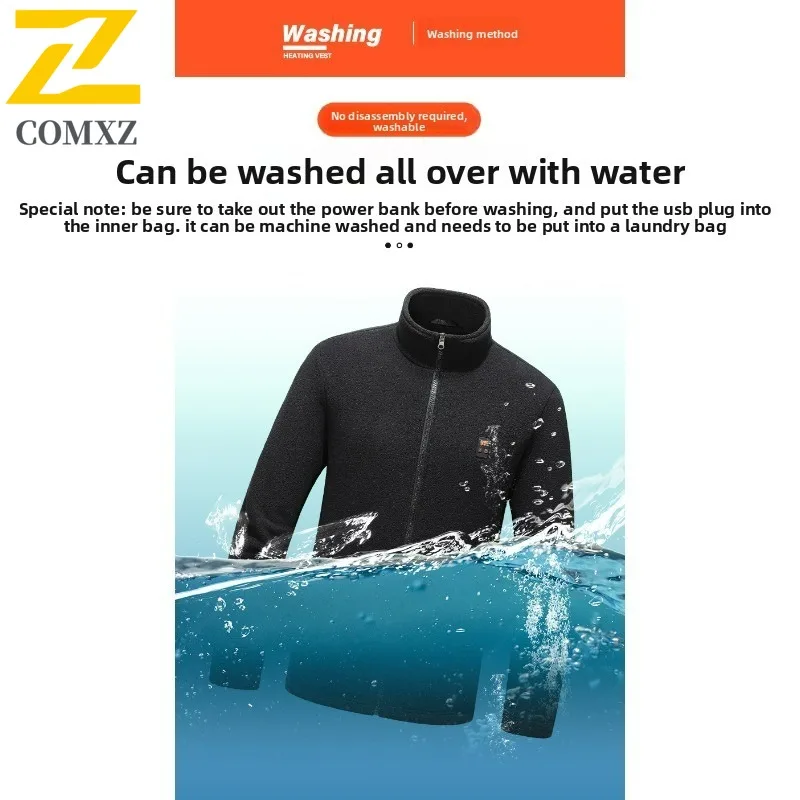 Mens Electric Heated Polar Fleece Jacket Smart Tech Constant Temperature Control Winter Warm Outerwear Windproof Thermal Coat