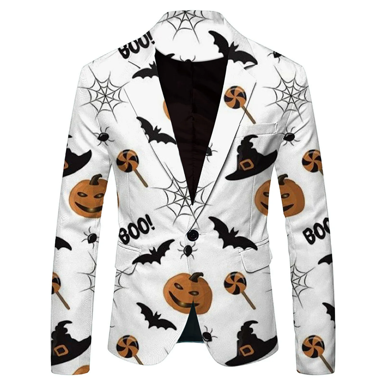 Funny Pumpkin Men's Halloween Blazer Jacket Casual Slim Fit Long Sleeve Suit Expression Print Fashion Suit Party Wear Jacket