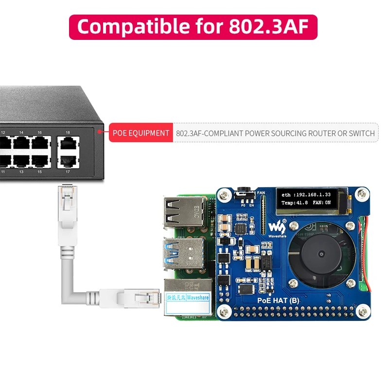 Raspberry pi Poe Hat 802.3af Power Over Ethernet Placa de Expansão com Ventilador Refrigeração Temperatura Oled para Raspberry pi 3b Mais 4b - Imagem 4