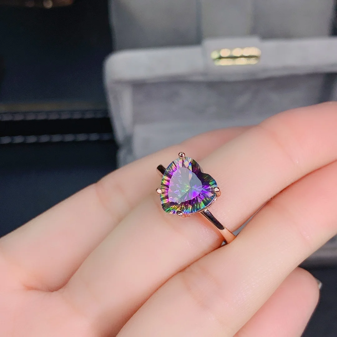 Heart Natural Rainbow Mystic Topaz Solitaire 925 Sterling Silver
