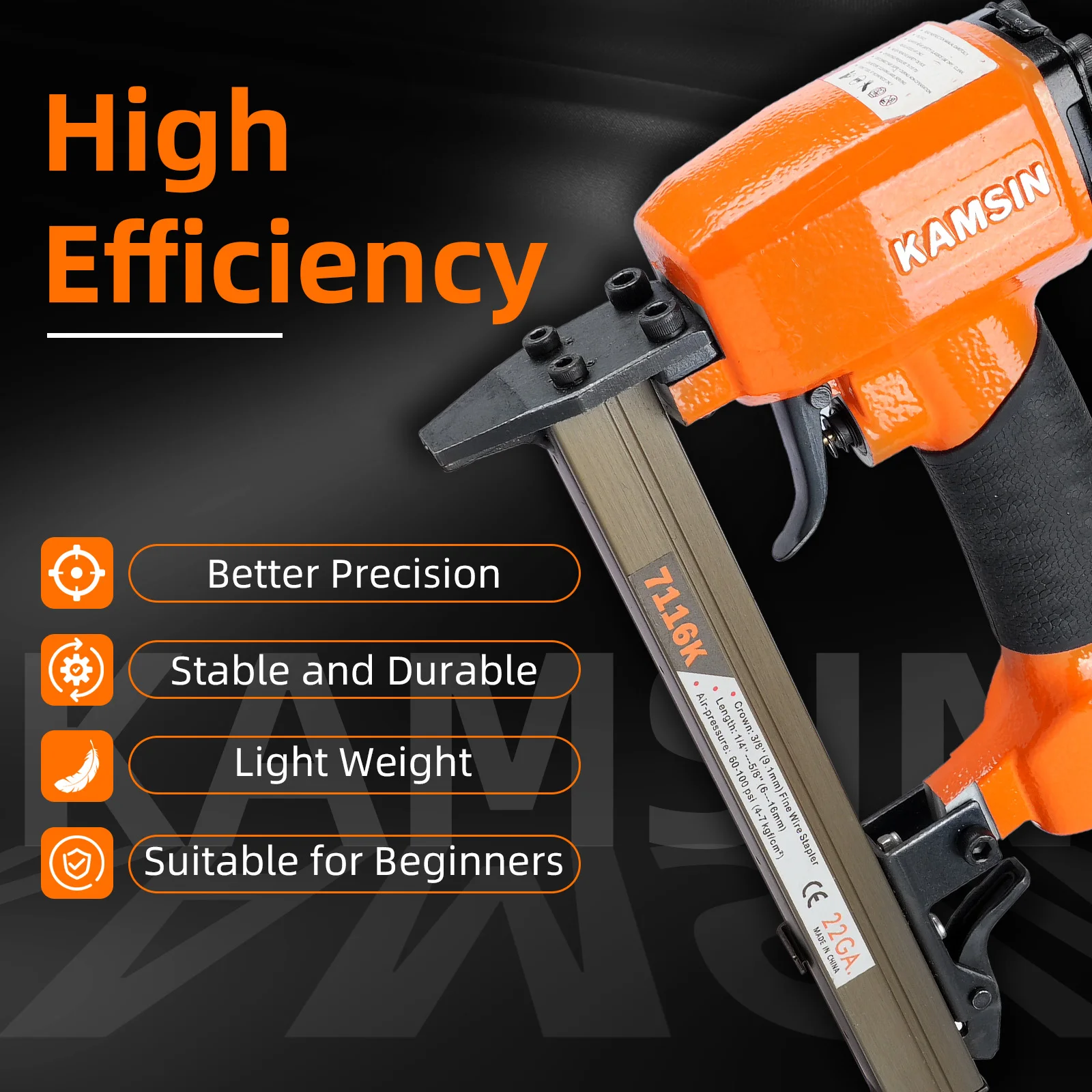 KAMSIN DIY Furniture Construction Stapler 7116K 22Gauge Pneumatic Upholstery Stapler Gun 4