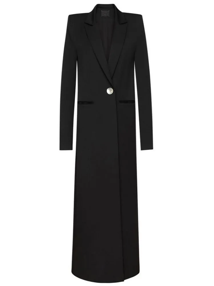 KBQ Solid long Korean Blazers For Women Notched Collar Long Sleeve Spliced Button elegant coats Female autumn fashion Clothing