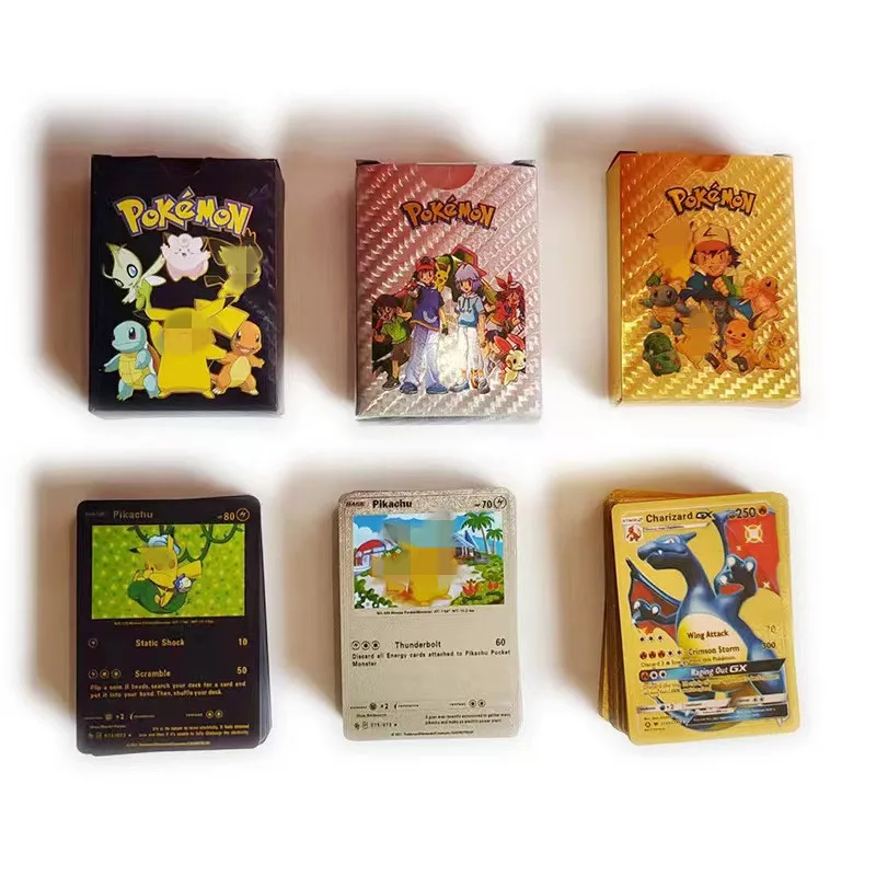 Pokemon Cards 5-55PCS French Spanish Gold Cards Spanish English Foil Gold Silver Cards Metalicas Charizard Vmax Gx Game Card pokemon cards game cards animation game cards anime cards anime trading cards collectible cards