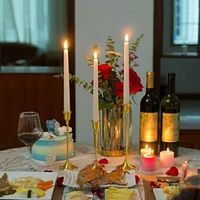 Set of 3 Vintage Elegant Metal and Aluminum Tabletop Candle Holders, Suitable for Wedding Anniversary, Home and Hotel Decoration 2