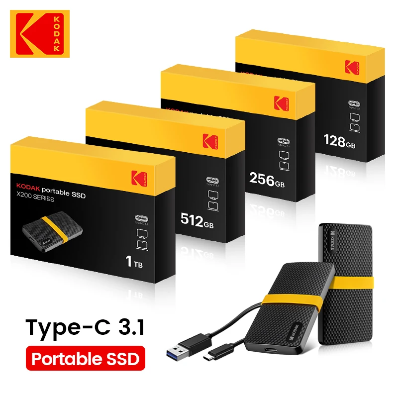 코닥 SSD 256GB 휴대용 솔리드 스테이트 드라이브, 256GB USB 3.1, 미니 외장 SSD, 맥북 노트북 데스크톱 안드로이드와 호환 가능