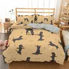 Cartoon Sausage Dog Pattern Down Bedcover Pillowcase 3D Cute Animal Bedding Set 2/3 Twin Queen Large Bedroom Cover 3