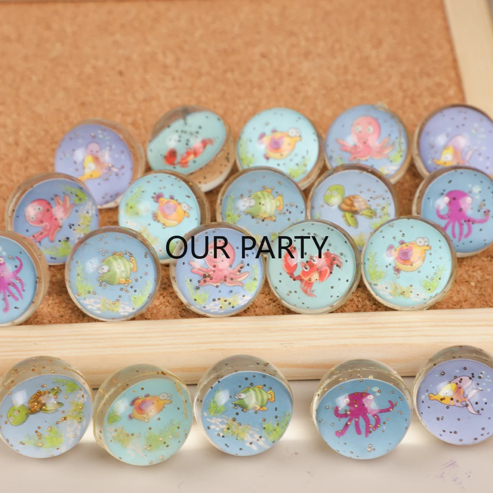 10Pcs Ocean Animal Theme Glitter Jumping Bouncy Balls Outdoor Toys for Kids Birthday Party Favors Baby Shower Pinata Fillers