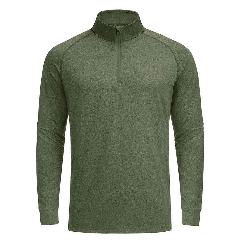 Men UPF 50+ Sun Protection Long Sleeve Zipper Stand Collar Pullover Lightweight Outdoor Climbing Hiking T Shirts