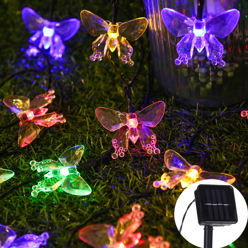 solar pool lights Crystal Butterfly LED Solar Fairy String Lights Christmas Waterproof New Year Solar LED Lights Garland Garden Wedding Decoration solar garden lights decorative Solar Lamps