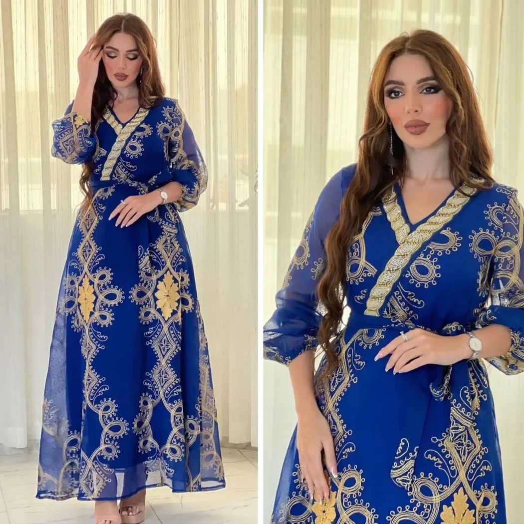Eid Loose Abaya Dress Dubai Luxury Muslim Party Dresses Embroidery Mesh Abayas for Women Caftan Kaftan Robe Vestidos Arab Turkey