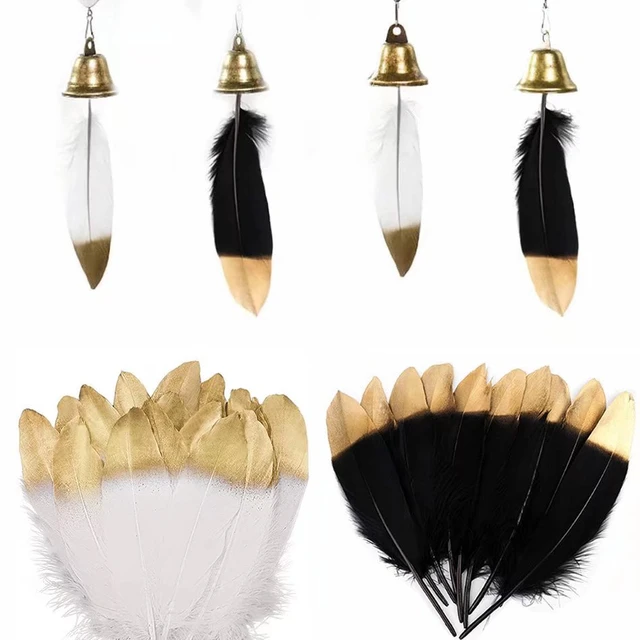 Hard Stick Natural Goose Feathers for Needlework Dream Catcher Black Gold  Feather Crafts Jewelry Accessories Diy Decor Plumas