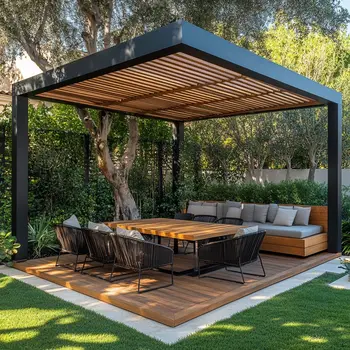 Modern Outdoor Aluminum Louvered Pergola – Electric Sunroof 1