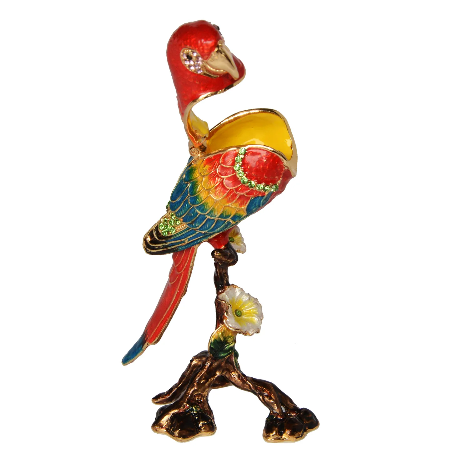 Macaw Parrot Trinket Box Enamelled Hinged Jewelry Box Pewter Ornament Gifts Bird Figurine Tabletop