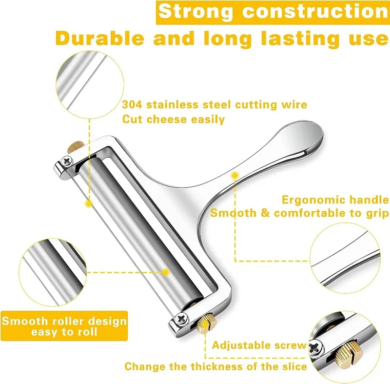 Description Picture 5 of itemCheese Slicer Adjustable Thickness Stainless Steel Wire Cheese Tools for Cheddar Gruyere Raclette Mozzarella Cheese Block