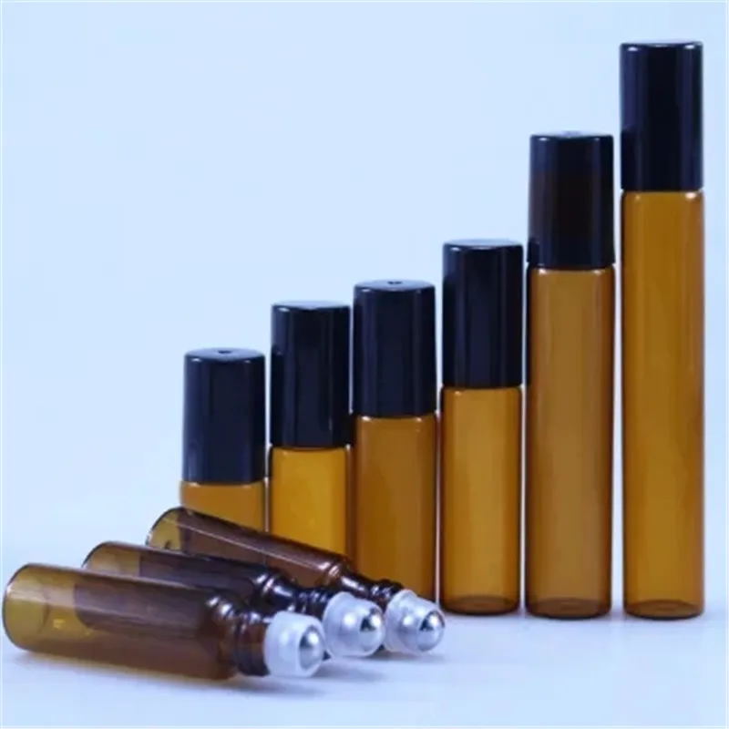20pcs/lot 3ml 5ml 10m Amber Glass Roll on Bottle with Glass/Metal Ball Brown Thin Glass Roller Essential Oil Vials lordloar lettering embroidered ball cap brown