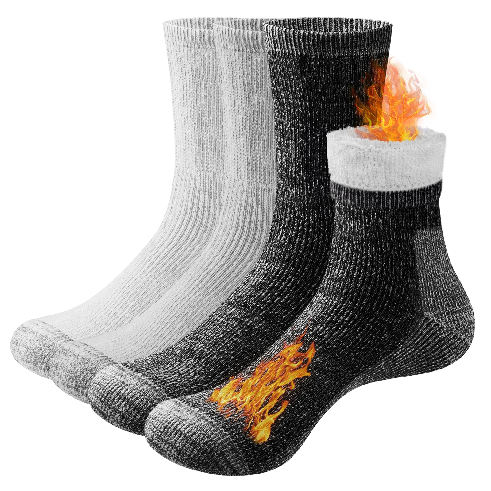 

YUEDGE Mens Hiking Socks Cushioned Merino Wool Socks Thermal Warm Socks Thick Winter Socks For Men Size 37-46, 2 Pairs