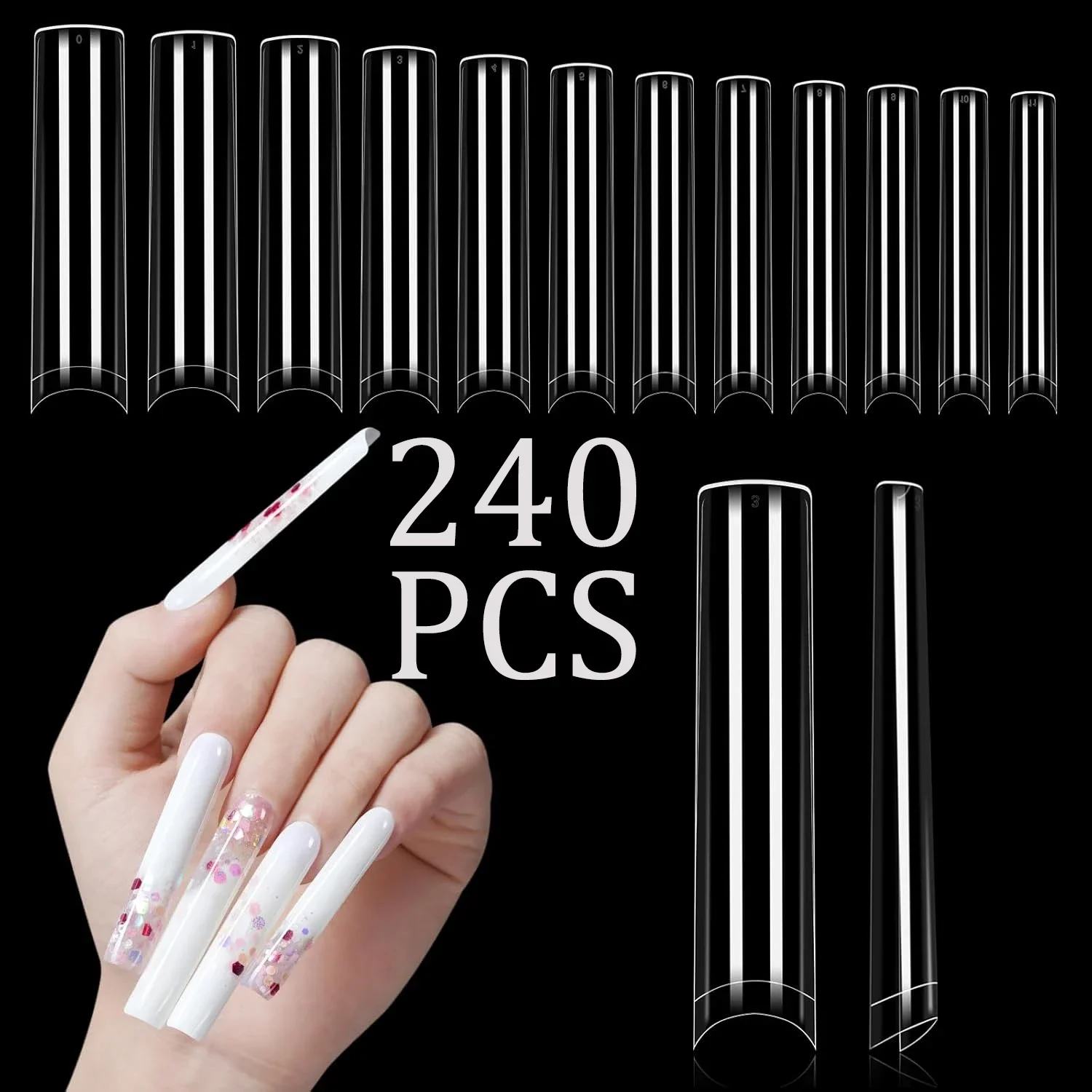 120/240 Stück Nagelspitzen, transparente quadratische Nagelspitzen, gebogene Nagelverlängerung, zum Aufdrücken der Nagelspitzen für die Nagelmaniküre, Nagelstudio – Detail 3