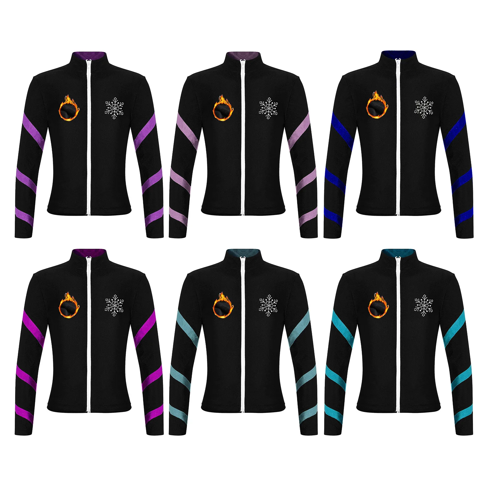 Kids Fleece Outfit Kids Girls Fleece-Lined Jacket Long Sleeve Coat Zipper Stand Collar Sweatshirt for Figure Ice Skating Gymnastics Dance Workout