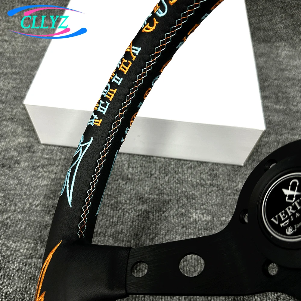 유니버설 12.5인치 320mm VERTEX 커스텀 레이싱 스티어링 휠 리얼 가죽 자수 JDM 헬스 스포츠카 액세서리용