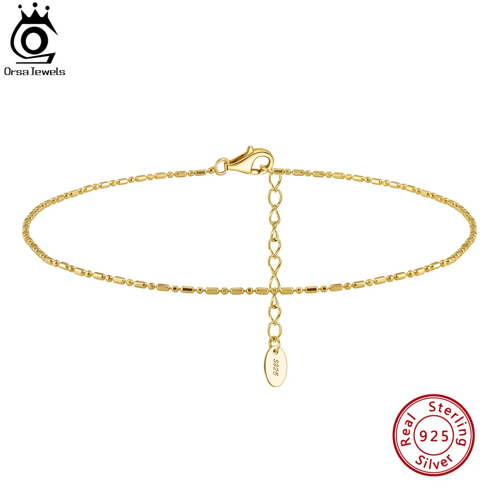 

ORSA JEWELS 925 Sterling Silver 1.0mm Ball Bead and Bar Chain Anklets Fashion Women Summer Foot Bracelet Straps Jewelry SA77