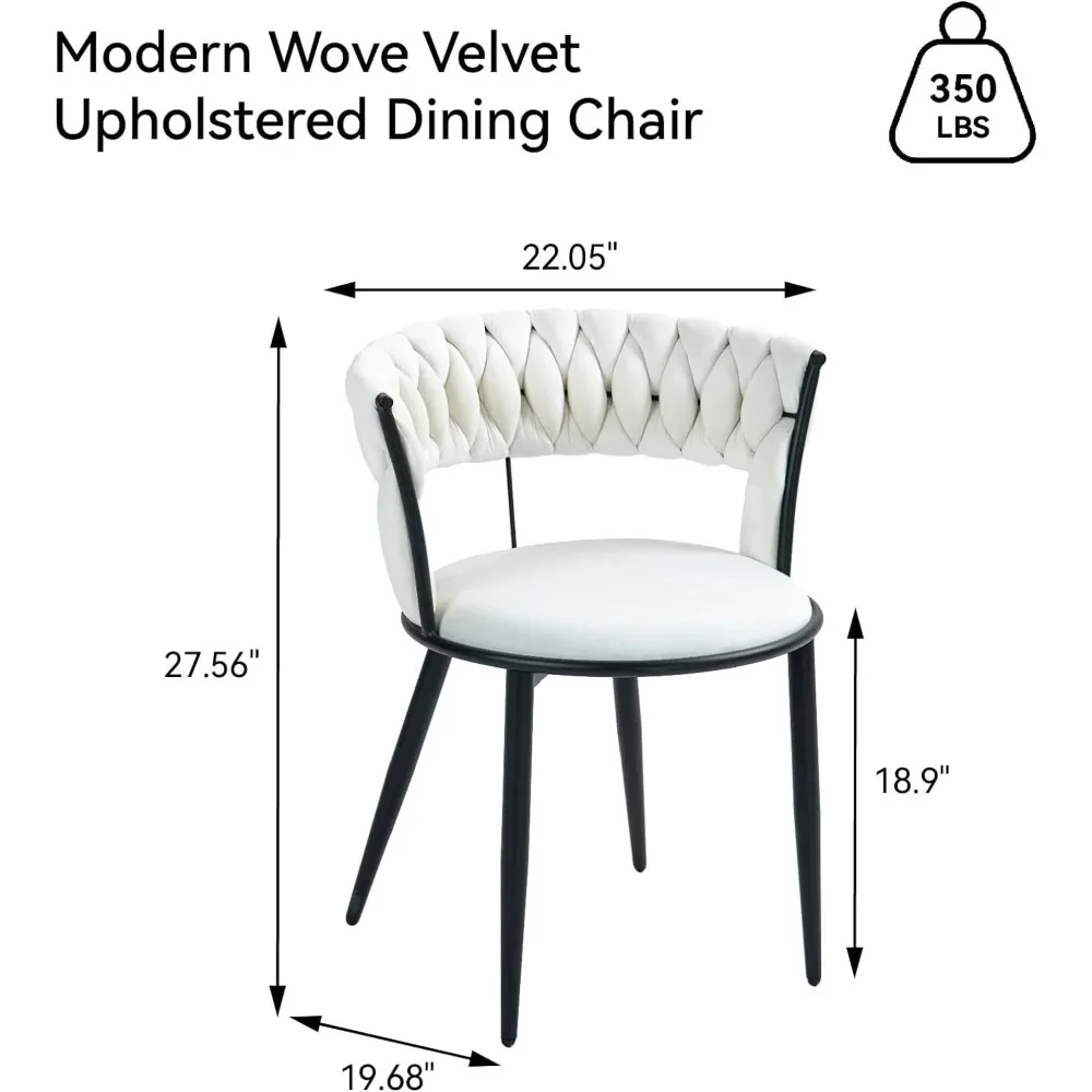 Velvet Dining Chairs Set of 2, Modern Upholstered Woven Dining Chairs with Curved Backrest,  Dining Room Accent Chairs 5