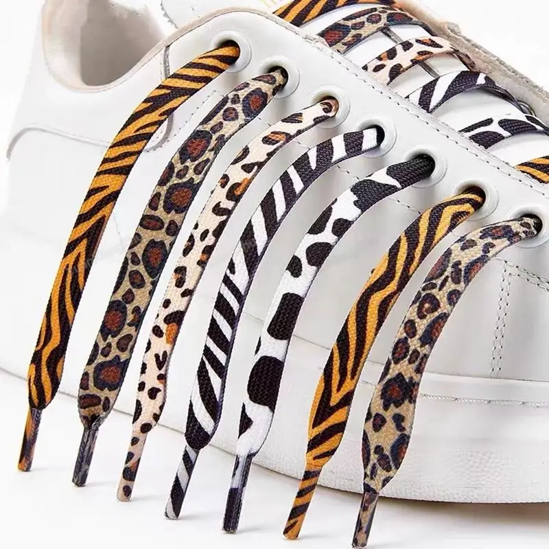 1PairNewLeopardShoelacesforSneakersFlatShoelacesWhiteBlack