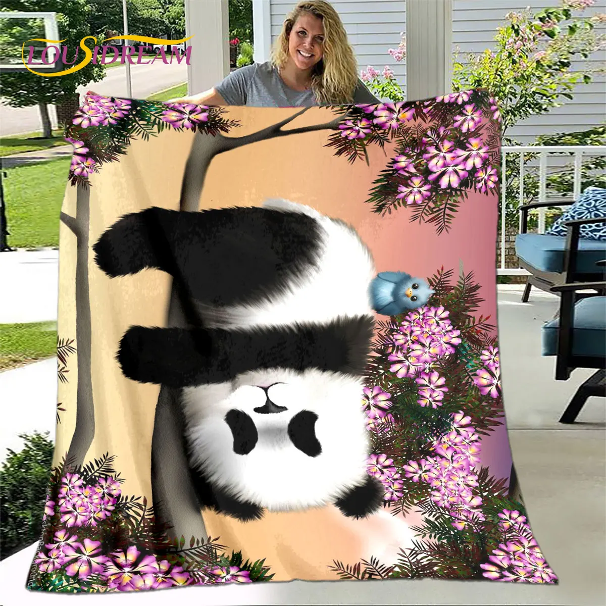 3D Cartoon Cute Panda Blanket,Flannel Blanket Throw Blanket,Child Warm Blanket for Home Living Room Bedroom Beds Sofa Picnic