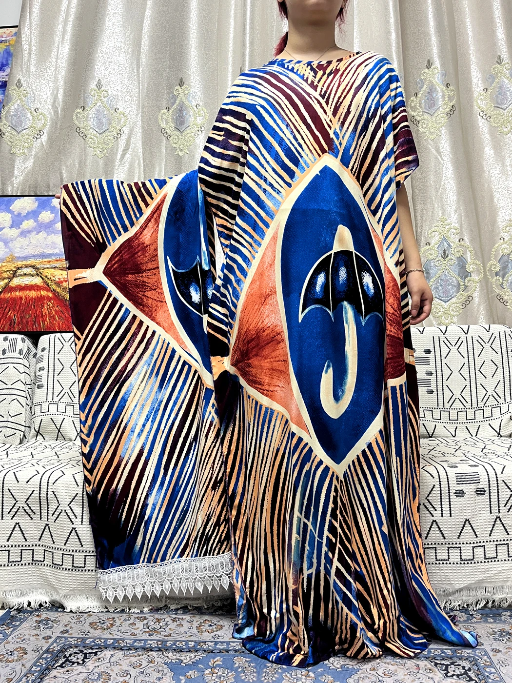 Muslim Cotton Abayas For Women 2023 Dubai Printed Umbrella Pattern Loose Femme Robe African Islam Dresses With Lace Shawl Scarf