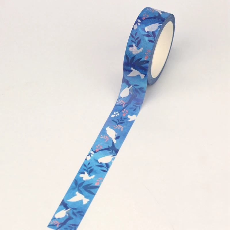 새로운 1PC 10M 장 블루 버드 온 브랜치 스프링 와시 테이프 DIY 접착 스티커 마스킹 테이프 문구 스크랩북 용품