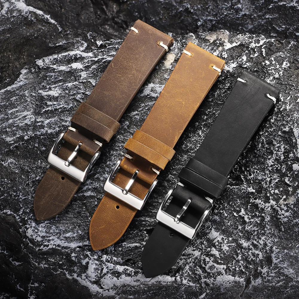Vintage Brown Leather Watchband – Handmade Soft Cowhide Strap