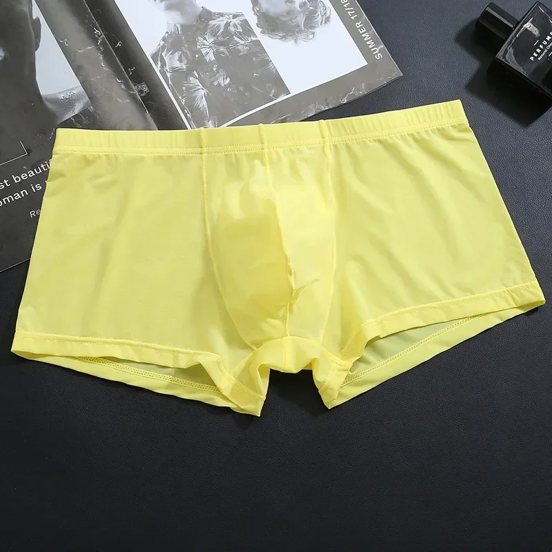 Men Boxers Ice Silk Thin Breathable Panties Bulge Pouch Boxer Seamless Underwear Solid Trunks Mens Calzoncillo Hombre