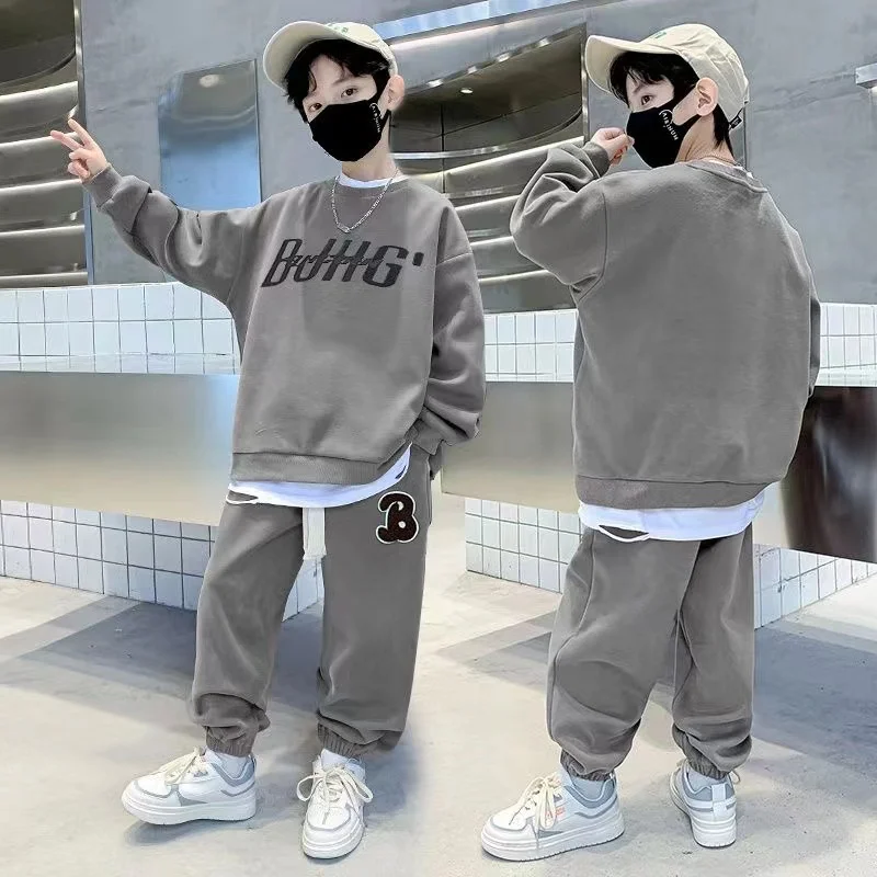 Autumn Children Boy Clothes Set Teenage Sweatshirts Pullover Top And Pants 2 Pieces Suit Fashion Letter Printed Tracksuits 4