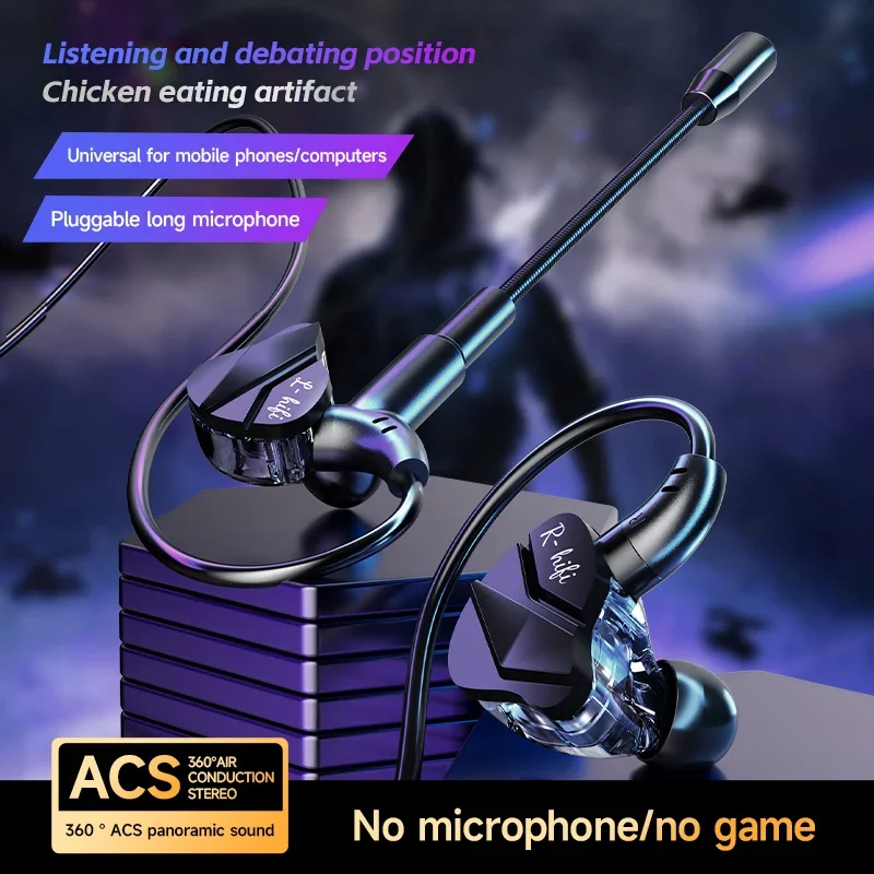 Gaming Gamer Headphone With Dual Microphones Type C&3.5mm In-ear Earphones HiFi Stereo Headsets Sport with HD Mic for Samsung 2