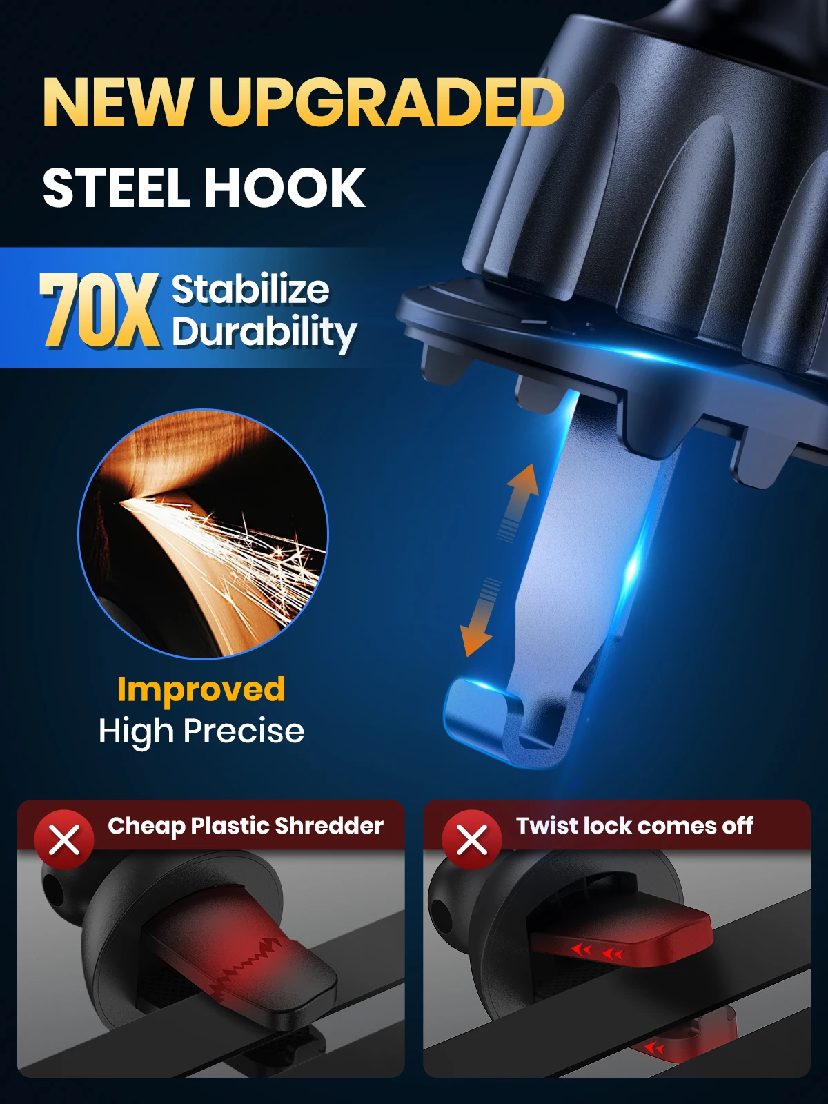 Car Phone Holders with Metal Hook Clip,Air Vent Cell Phone Car Mount,Hands Free