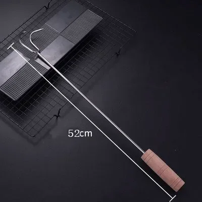 Stainless steel and wood handle T word meat hooks for BBQ kitchen accessories