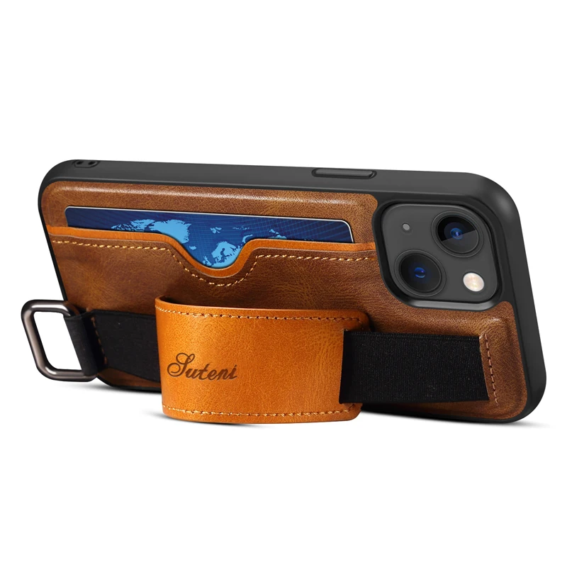 Wallet Simplicity Pu Leather Case For Iphone 15 14 13 12 11 Pro Max Plus Card Slot Holder Hand Wrist Strap Kickstand Back Cover
